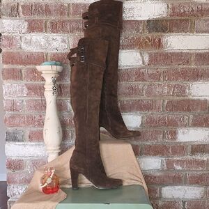 Brown Suede Knee-High Boots